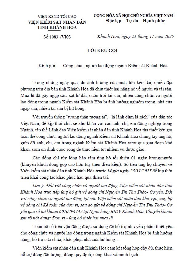 Ngành Kiểm sát Khánh Hòa chung tay khắc phục hậu quả sau đợt mưa lũ kéo dài 