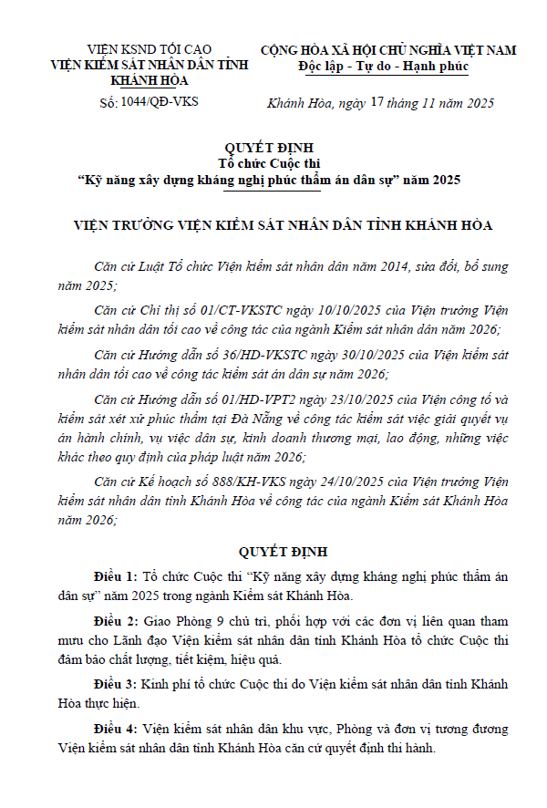 Quyết định tổ chức cuộc thi 