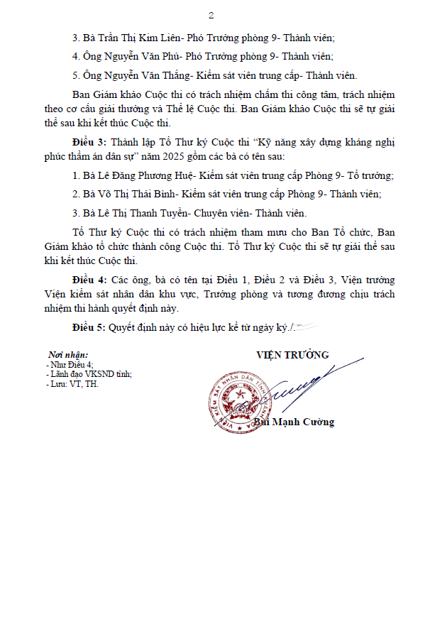 Quyết định Thành lập Ban tổ chức, Ban giám khảo, Tổ thư ký cuộc thi