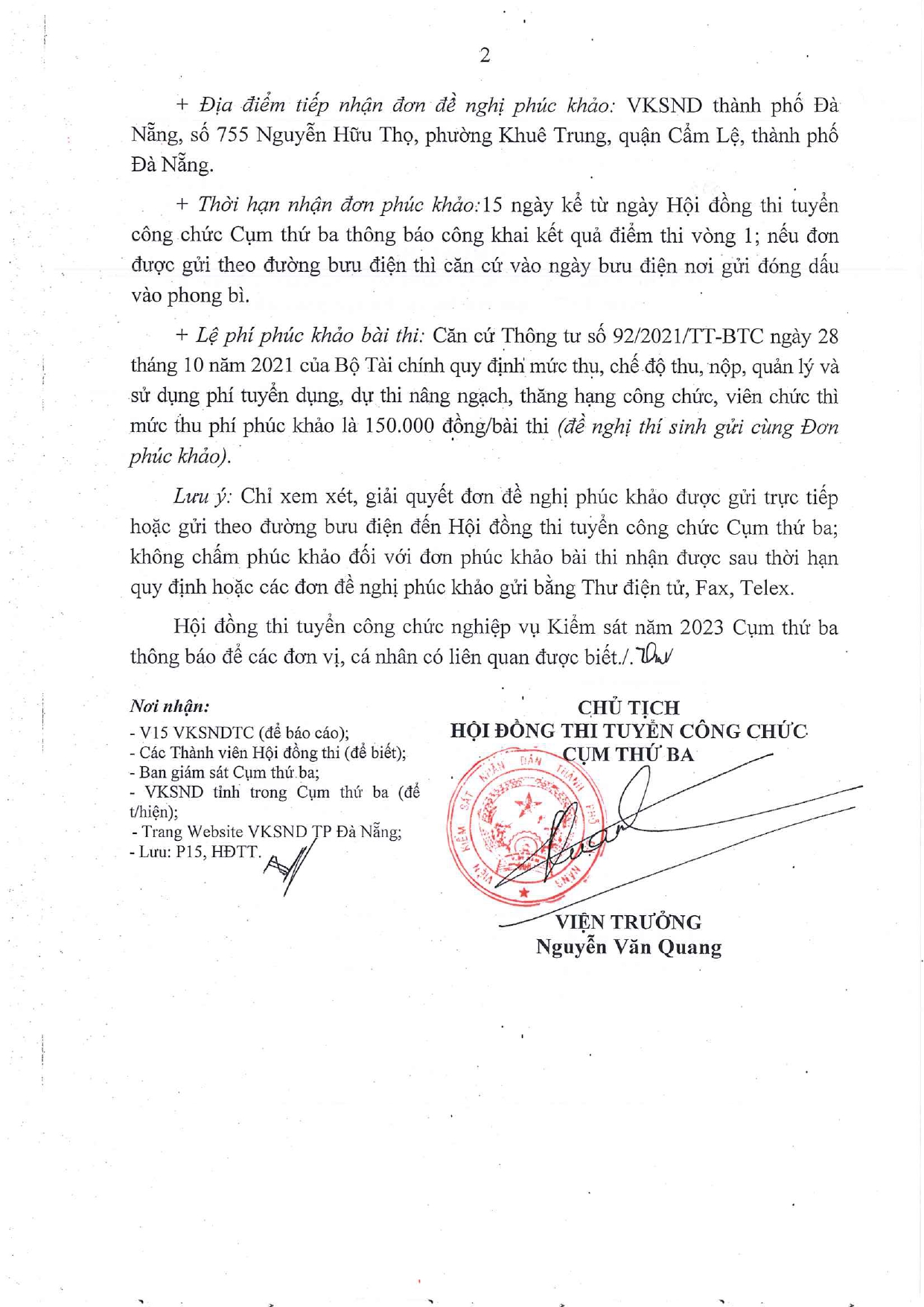 Thông báo điểm thi vòng 1 kỳ thi tuyển công chức nghiệp vụ Kiểm sát năm 2023 Cụm thứ 3 và thủ tục phúc khảo